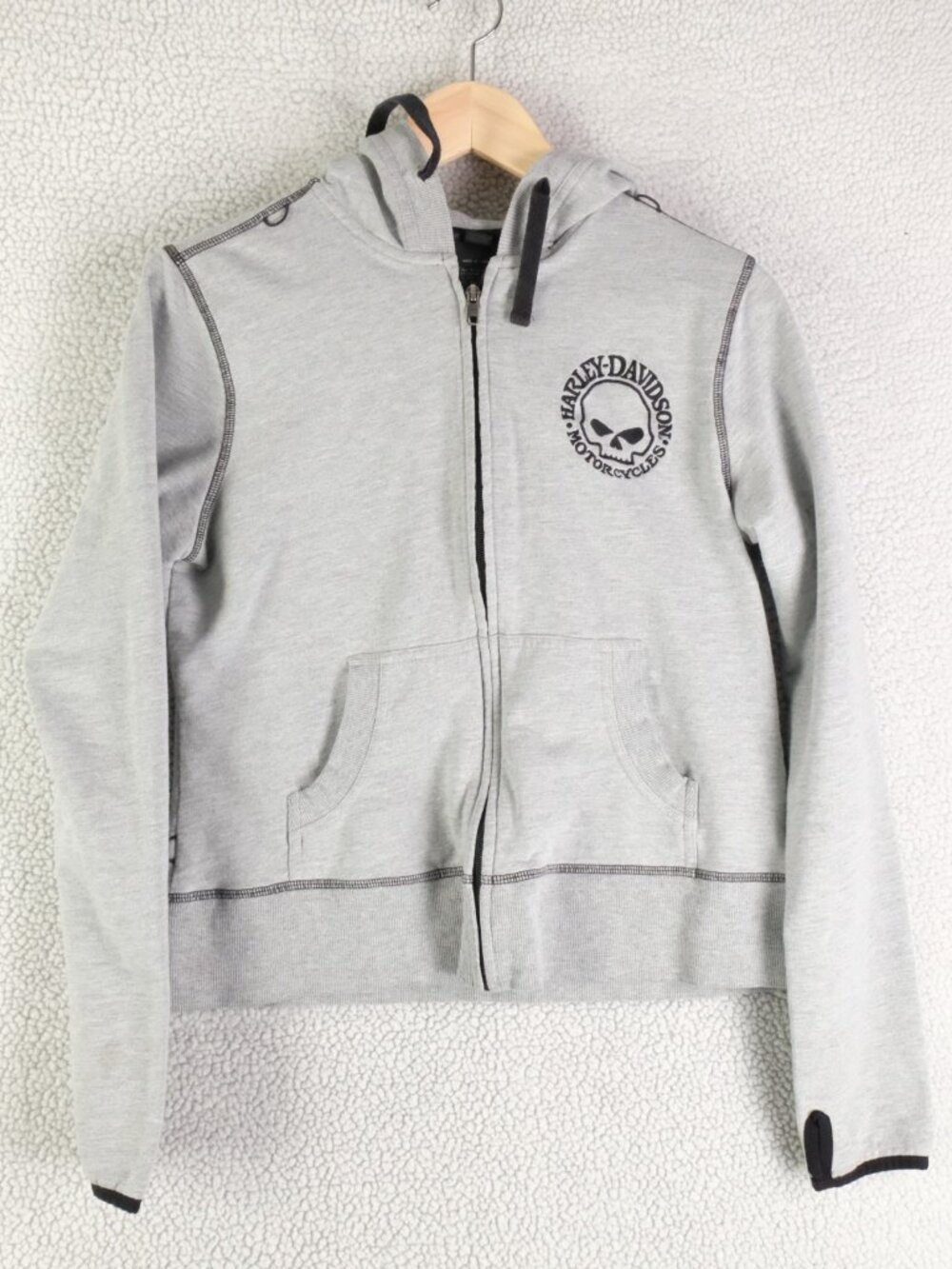 Harley Davidson Hoodie Girls Large Gray Full Zip Fleece Logo Hooded Sweatshirt